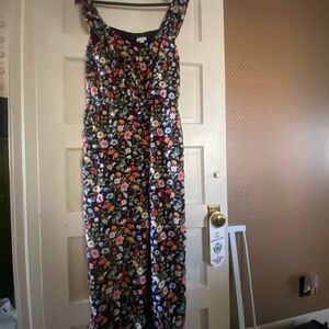 LOFT Floral Jumpsuit - Black and Multicolor